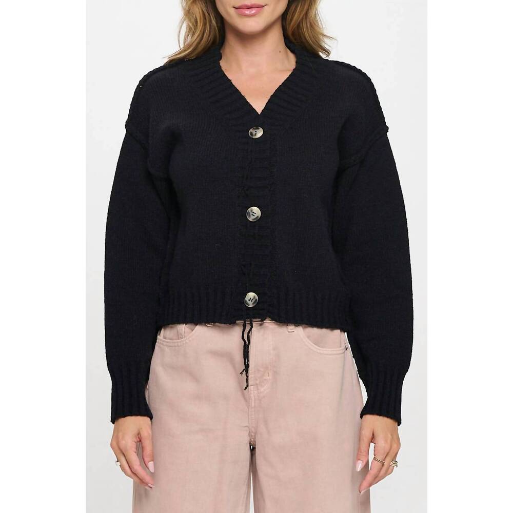 NEW RENEEC. thick knit long sleeve cardigan with buttons in black